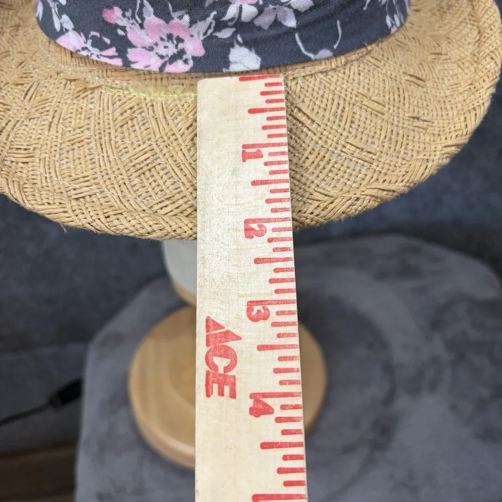 Lucy Love Straw Fedora Hat Womens OS Tan Floral Band Woven Sun Beach Summer Boho